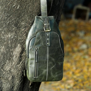 S2M Handcrafted Leather Crossbody Sling Bag, Unisex Chest Bag, Durable Leather Sling Bag, Leather Shoulder Bag, Everyday Leather Chest Bag