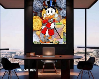 Rich Scrooge McDuck Dollars Gold Luxury Canvas Painting: Pop Art Wall Decor