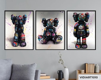 KAWS Canvas Art Set, Hypebeast Graffiti Decor, Home Office Art