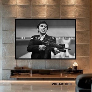 Scarface Canvas Art: Al Pacino „Świat należy do Ciebie” – wydruk w ramie
