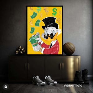 Painting Scrooge Mcduck With Dollars,Scrooge MCDUCK Dollars,Wall Art,office,home decor,perfect gift,wall art decor,pop art,graffiti art