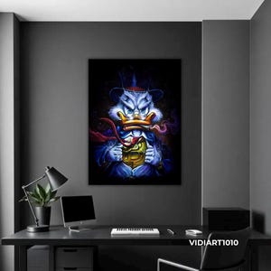 Painting Scrooge Mcduck With Bitcoin,Scrooge MCDUCK Dollars,Wall Art,office,home decor,perfect gift,wall art decor,pop art,graffiti art