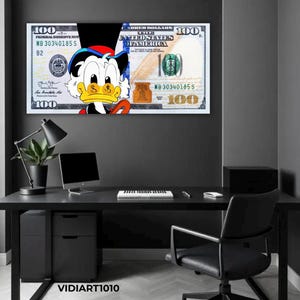 Painting Scrooge McDuck 100 Dollar White,One Hundred,Scrooge MCDUCK Art,premium canva,wall decor,pop,motivation wall art,office decor
