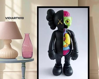 Kaws Figure Canvas Art: Hypebeast Graffiti Decor