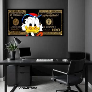 Painting Scrooge McDuck 100 Dollar Gold,One  Hundred,Scrooge MCDUCK Art,premium canva,wall decor,pop,motivation wall art,office decor