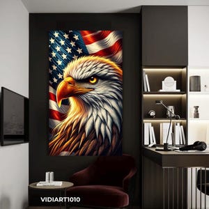 Bald Eagle Painting with American Flag: Patriotic Wall Art