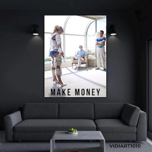 Painting Leonardo Di Caprio Woman With Dollars,The Wolf of Wall Street,Luxury Painting Frame,Make Money,Motivation,office,home decor,gift