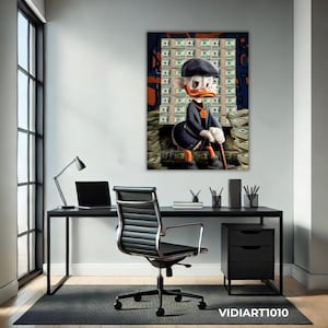 Painting Scrooge Mcduck On Chair Dollars,Scrooge MCDUCK Dollars,Wall Art,office,home decor,perfect gift,wall art decor,pop art,graffiti art