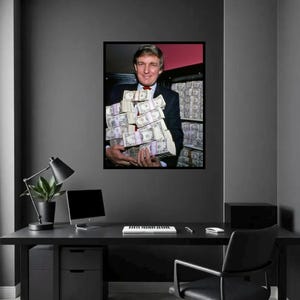 Painting President Donald Trump With Dollars, Trump USA,Trump Retro Art,Trump Many Dollars,Trump Canva Painting,Wall Art,Home,Office Decor