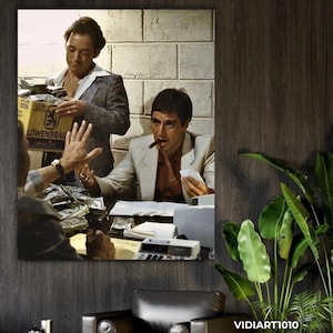 Wydruk na płótnie „Człowiek z blizną” z Al Pacino, sztuka „pieniądze” Tony&#39;ego Montany, oprawiona dekoracja ścienna