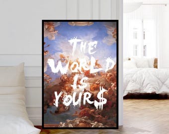 Graffiti Wall Art: "Il mondo è tuo" - Decorazioni motivazionali per la casa