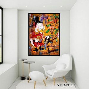 Painting Scrooge Mcduck Grow Money,Scrooge MCDUCK Dollars,Wall Art,office,home decor,perfect gift,wall art decor,pop art,graffiti art