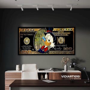 Painting Scrooge McDuck 100 Dollar Gold,One  Hundred,Scrooge MCDUCK Art,premium canva,wall decor,pop,motivation wall art,office decor
