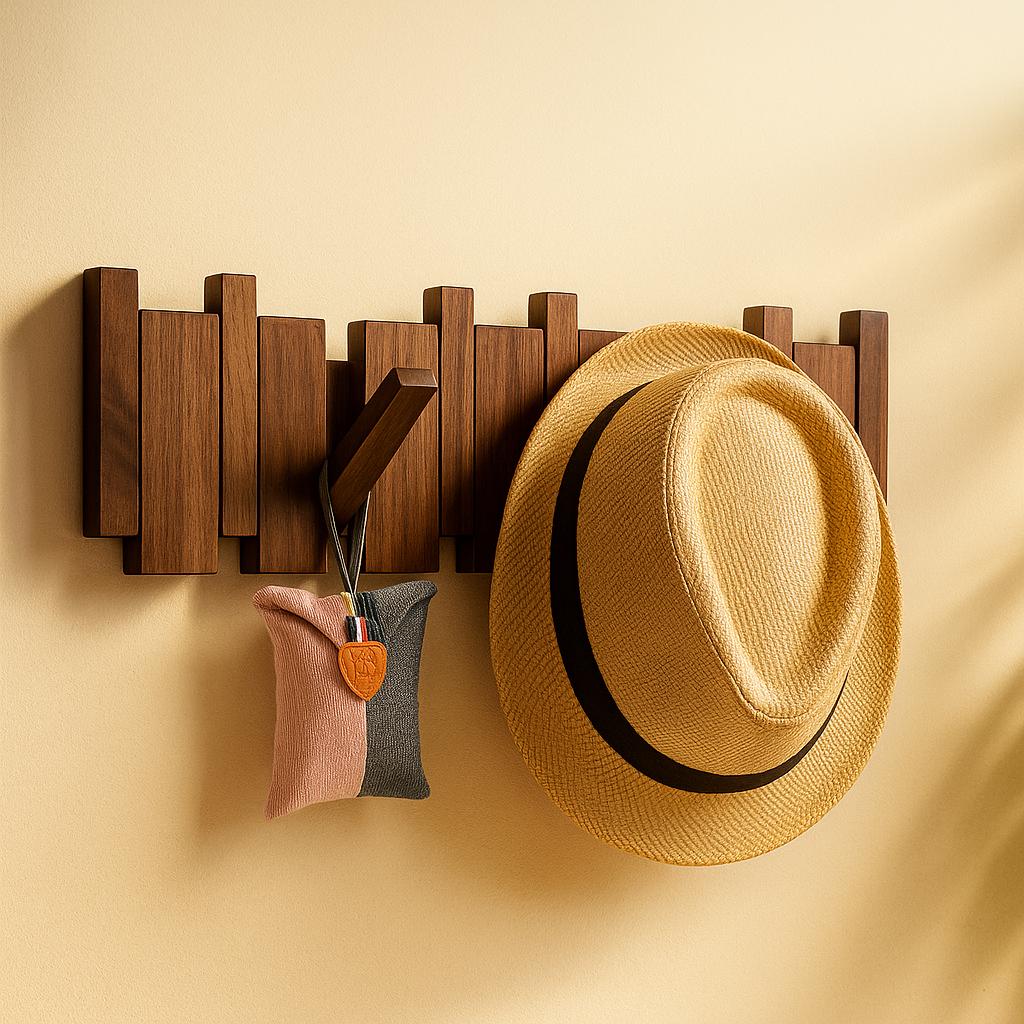 NORTHYGGE Wall Mounted Coat Rack - 6 Hook Wooden Organizer For Entryway, Hallway, Office