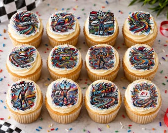 12 motorsport  Cupcake Toppers – Motorsport Birthday Decorations – Racing Party Treats