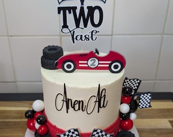 Two Fast cake topper with cars, flags and name