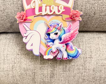 Personalised Unicorn Cake Topper with name and age