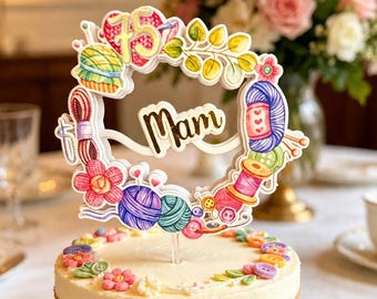 Knitting  & Crochet Birthday Cake Topper personalised with a name and age