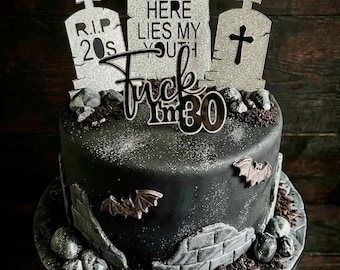 Funny 30th Birthday Cake Topper Set – “RIP Youth” Gravestones