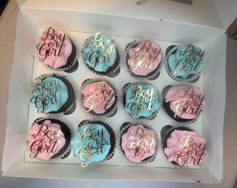 Ultrasound “What Will Baby Be?” Cupcake Toppers – Gold Gender Reveal Baby Shower Decorations