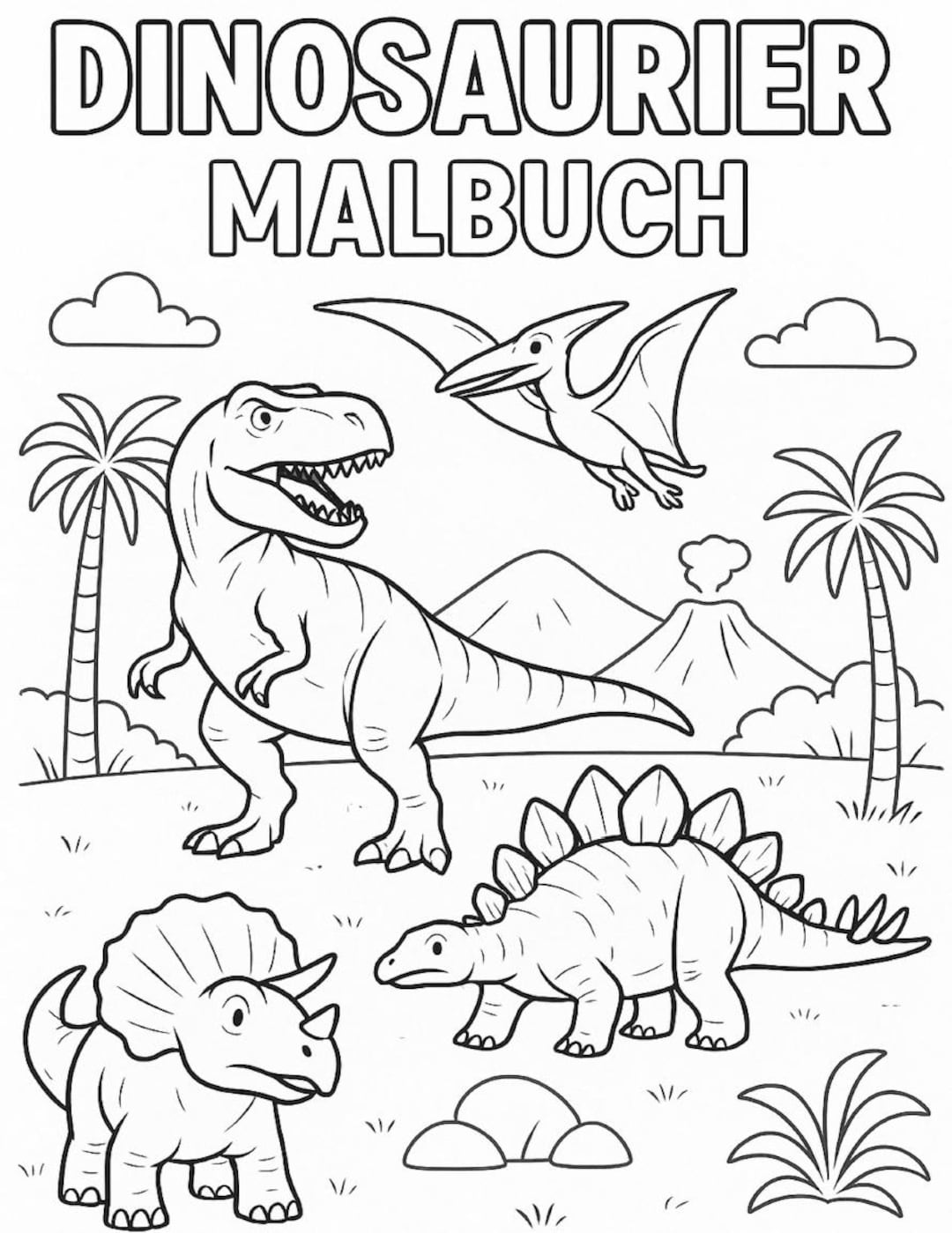 Dinosaur Coloring Book: 25 Fun Dino Pages for Kids (PDF) - Etsy