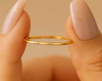 18K Gold Plated Stacking Ring | Thin Stainless Steel Wedding Band