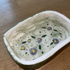 Floral Trinket Tray – Handpainted Ceramic Jewelry Holder – Small Cottage Dish for Rings, Keys, Crystals