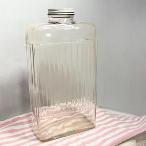 Vintage Ribbed Glass Apothecary Jar: 1940s Kitchen Storage w/ Lid