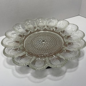 Vintage Indiana Glass Hobnail Deviled Egg and Relish Tray – Holds 15 Halves – Clear Pressed Glass (1960s-70s)