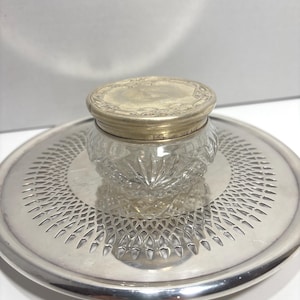 Antique Cut Crystal Vanity Jar with Sterling Silver Lid | Edwardian Powder Jar | Vintage Dresser Jar Collectible
