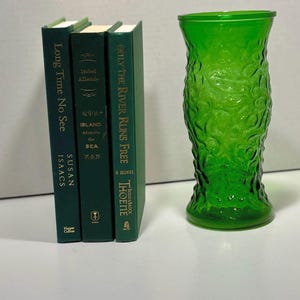 Vintage Hoosier Glass Green Vase  Textured Emerald Mid Century Modern Glassware, Retro Home Decor, Collectible Flower Vase