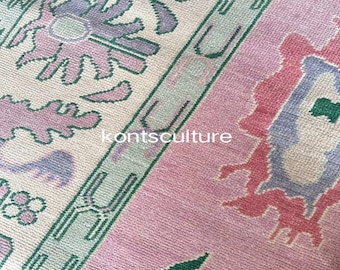 Oushak Rug living room 8x10 FT Pink: Hand-Knotted Wool Anatolian Decor