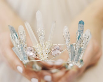 Catelyn quartz crystal crown, bridal tiara, statement headpiece for a wedding, bride, nature inspired bridal crown/krone