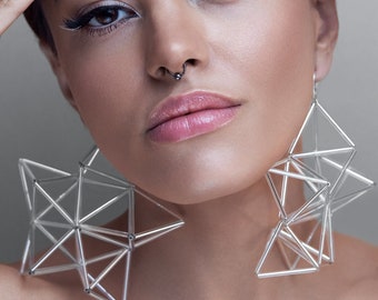 Star silver earrings, geometry contemporary design, jewellery earring, statement earring, modern jewelry, geometrical design