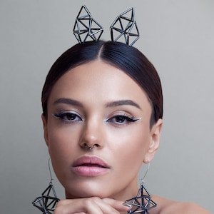 Bunny ears geometrical design, modern headpiece, stylish headwear, unusual headband, minimalistic accessory for fun