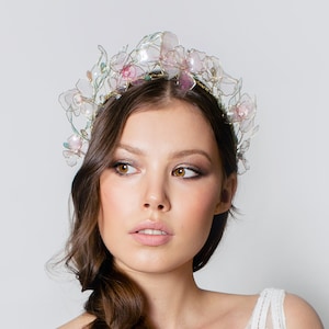 NEW 1 Couture glass imitating floral crown bridal wreath image 1