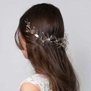 Couture glass imitating floral garland, bridal back wreath, silver lilies headband, floral whimsical garland, wedding clear accessory