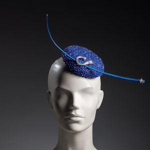 Mini celestial royal blue pillbox hat, retro style millinery, vintage inspired headpiece, special occasion hat, cocktail hat, small hat