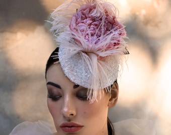 Alana- soft pink pill box hat with peony, vintage inspired headpiece, race hat,millinery for a special occasion, Derby hat, racecourse