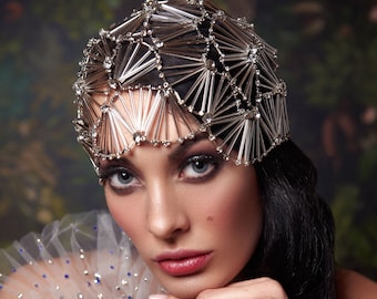 Luxury 3D geometry art deco accessory, Great Gatsby inspired cap,alternative bridal headpiece, 20's vintage geometrical accessory for bride