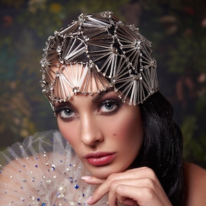 Luxury 3D geometry art deco accessory, Great Gatsby inspired cap,alternative bridal headpiece, 20's vintage geometrical accessory for bride image 1