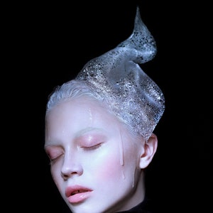 High fashion headpiece, avant-garde  hat, plexiglas headpiece, fashion show, couture accessory, costume headwear, statement royal  millinery
