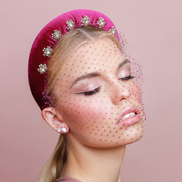 Diadema acolchada rosa terciopelo, accesorio de lujo, accesorio para el cabello suave fucsia con estrellas, diadema celestial, estilo blogger casual