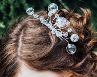 Stylish bridal headpiece, bridal comb with glass globes,contemporary stylish accessory for a bride beads, unusual wedding headpiece