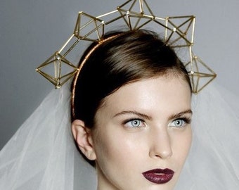 Geometric crown, geometry inspired headband, fashion crown, golden crown, autumn crown, statement headpiece, contemporary design