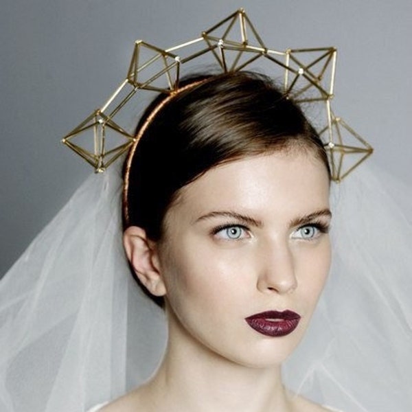 Geometric crown, geometry inspired headband, fashion crown, golden crown, autumn crown, statement headpiece, contemporary design