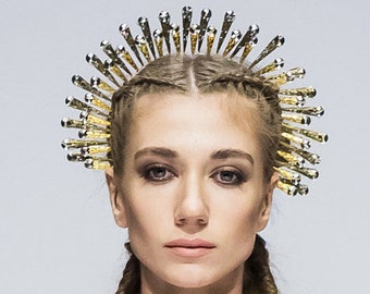 MET GALA halo, statement crown, heavenly crown, sunburst wreath, royal headpiece, burning man headwear, Secret Garden Party, high fashion