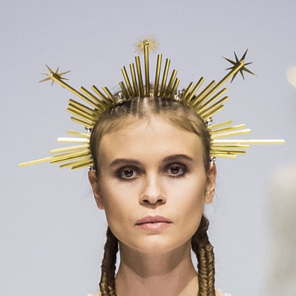 MET GALA halo, statement crown, heavenly crown, sunburst wreath, royal headpiece, burning man headwear, Secret Garden Party, high fashion