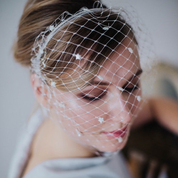 Minimalistic headpiece for a bride,bridal birdcage with stars,  ,wedding headpiece, bridal wreath, bridal simple accessory