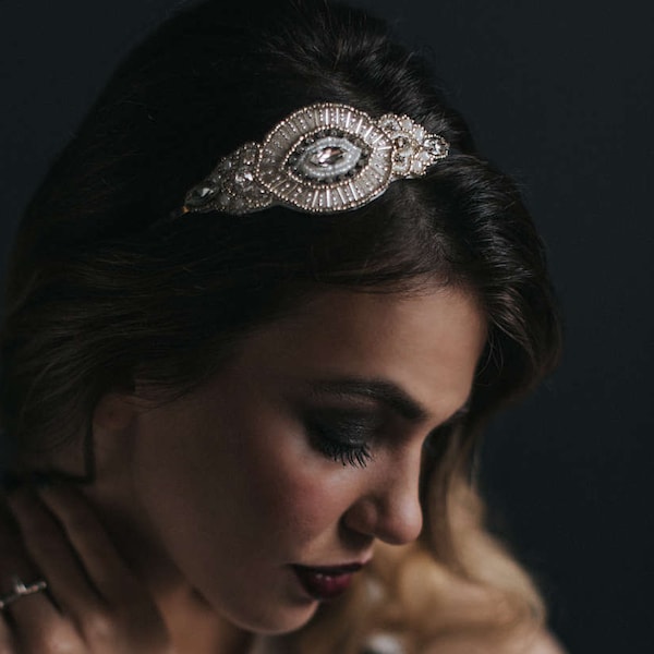 Tocado estilo Gatsby con cuentas de vidrio, accesorio art déco, diadema nupcial inspirada en los años 20, tocado estilo flapper, de inspiración vintage